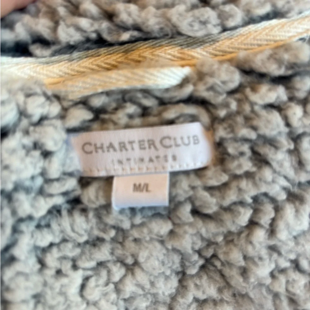 NWOT Charter Club Grey Shaggy Teddy Fleece Robe Tie Sweater Sleepwear Size M/L